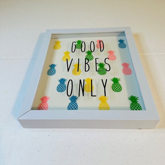 "Good Vibes Only" Multi-color Pineapple Shadow Box Wall Art 10x12 White Frame - Picture 9 of 10